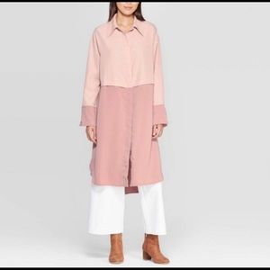 Color block shirt dress in blush by Prologue.